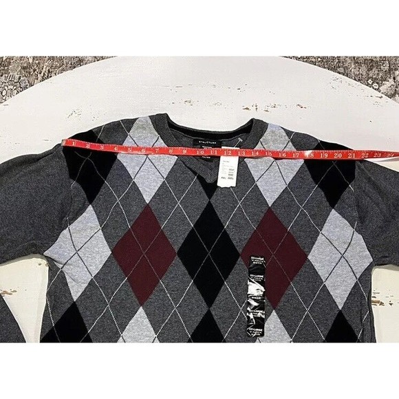 Structure Sweater Mens New with Tags XXL V-Neck Gray Argyle Long Sleeve - Picture 6 of 11